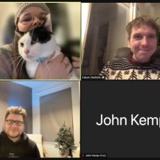 Four attendees at HWC Europe/London, plus one cat