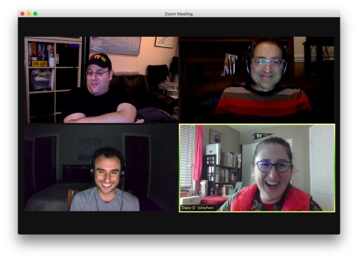 David, Tantek, Angelo, and Tracy on Zoom for HWC.