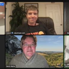 Six attendees on Zoom at HWC Europe/London including Sara, Calum, Mark, John, Kevin and Tantek