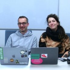 The crew of Homebrew Website Club Nuremberg 2024-05-08. 4 people with laptops sitting at a conference table in the Fab Lab Nuremberg.