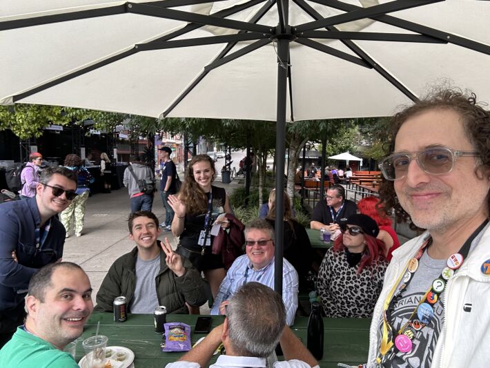 XOXO Participants at lunch tables outside