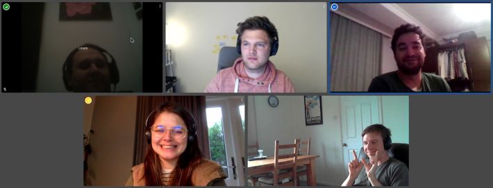 Left to right webcam shots of Lewis Cowles, Jan Sauer, Çağrı Özkan, Ana Rodrigues, Calum Ryan